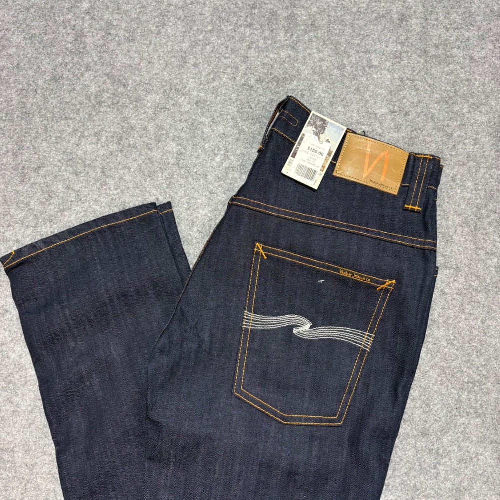 Nudie Jeans Thin Finn Dry Ecru Embo Raw Blue Slim Fit Denim 32x34 110268